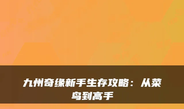 九州奇缘新手生存攻略：从菜鸟到高手