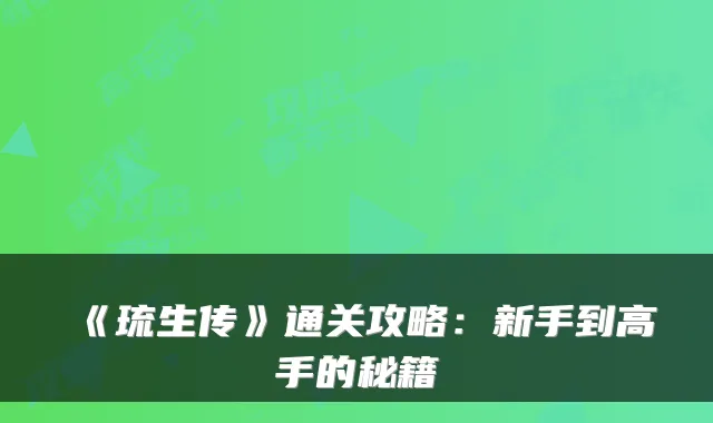 《琉生传》通关攻略：新手到高手的秘籍