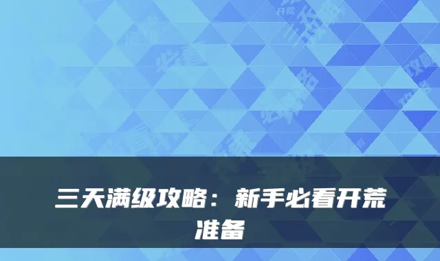 三天满级攻略：新手必看开荒准备