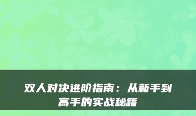 双人对决进阶指南：从新手到高手的实战秘籍