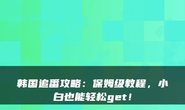 韩国追番攻略：保姆级教程，小白也能轻松get！