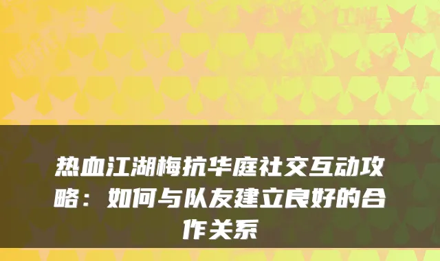 热血江湖梅抗华庭社交互动攻略：如何与队友建立良好的合作关系