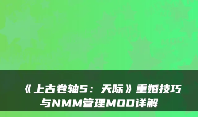 《上古卷轴5：天际》重婚技巧与NMM管理MOD详解