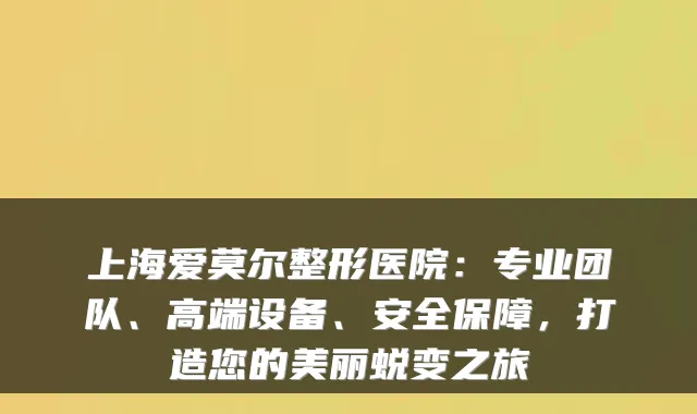 上海爱莫尔整形医院：专业团队、高端设备、安全保障，打造您的美丽蜕变之旅