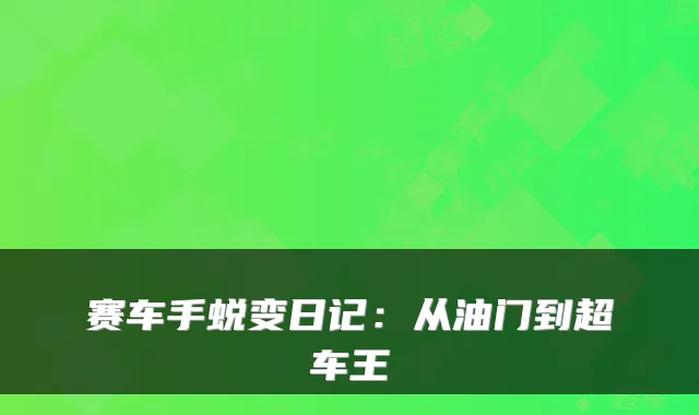 赛车手蜕变日记:从油门到超车王