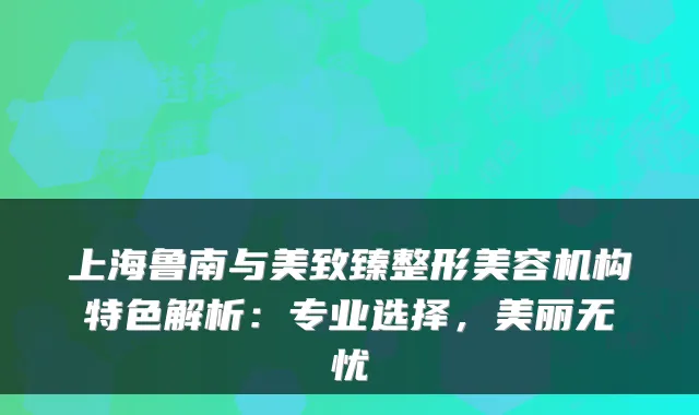 上海鲁南与美致臻整形美容机构特色解析：专业选择，美丽无忧