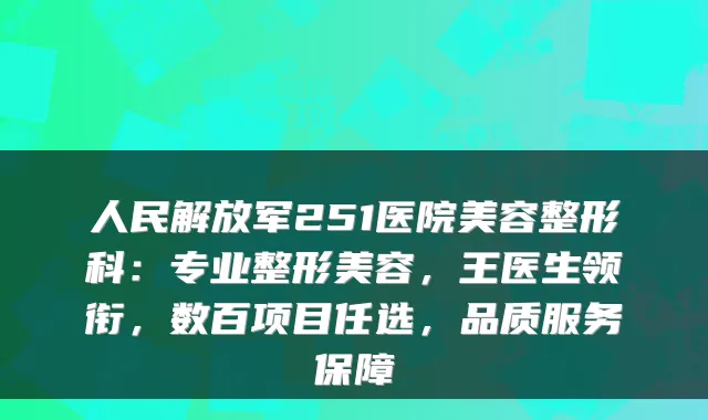 人民解放军251医院美容整形科：专业整形美容，王医生领衔，数百项目任选，品质服务保障
