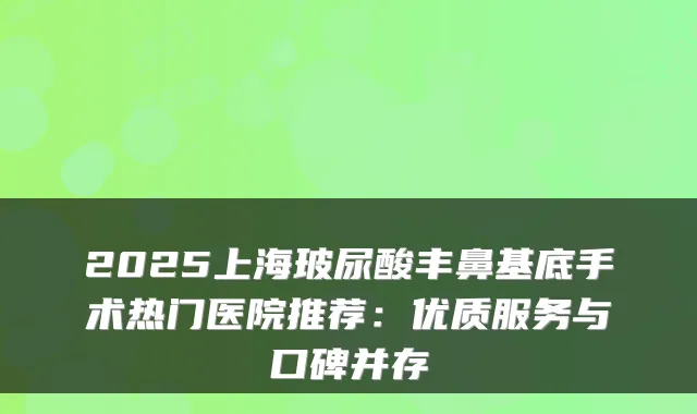 2025上海玻尿酸丰鼻基底手术热门医院推荐:优质服务与口碑并存