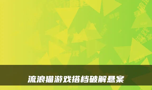 流浪猫游戏搭档破解悬案