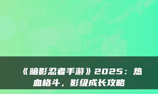 《暗影忍者手游》2025:热血格斗,影级成长攻略