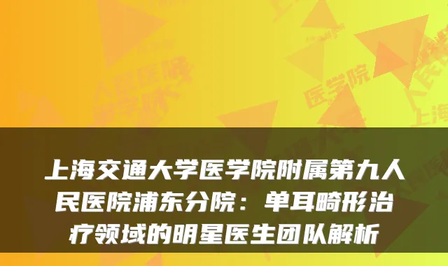 上海交通大学医学院附属第九人民医院浦东分院：单耳畸形领域的明星医生团队解析