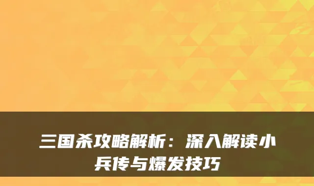 三国杀攻略解析：深入解读小兵传与爆发技巧