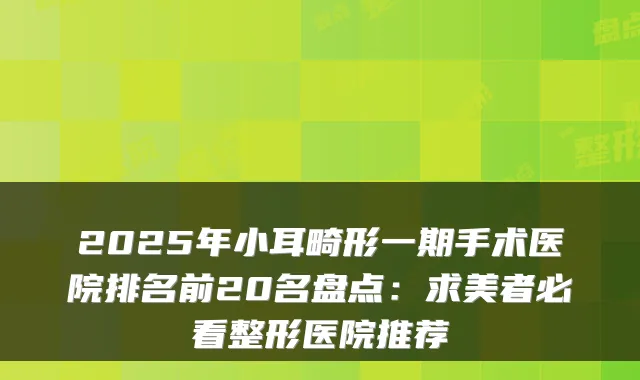 2025年小耳畸形一期手术医院排名前20名盘点：求美者必看整形医院推荐