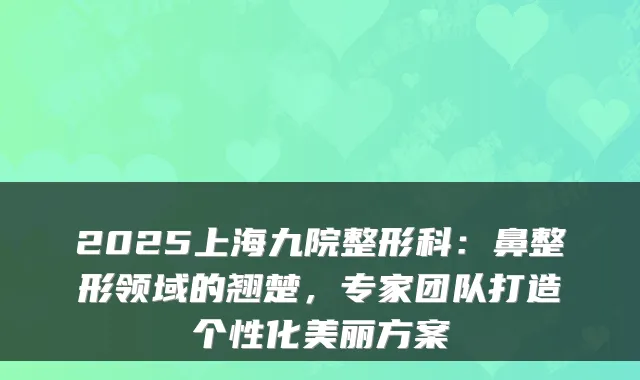 2025上海九院整形科:鼻整形领域的翘楚,专家团队打造个性化美丽方案