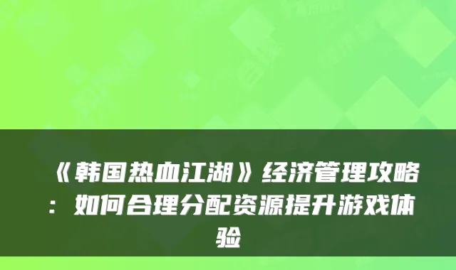 《韩国热血江湖》经济管理攻略：如何合理分配资源提升游戏体验