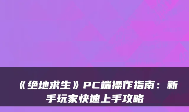《绝地求生》PC端操作指南：新手玩家快速上手攻略