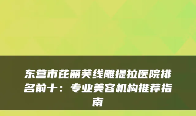 东营市芘丽芙线雕提拉医院排名前十：专业美容机构推荐指南