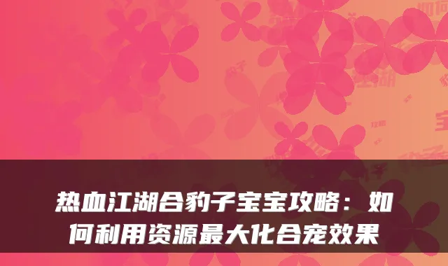 热血江湖合豹子宝宝攻略：如何利用资源最大化合宠效果