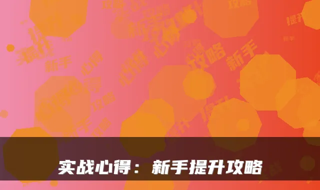 实战心得：新手提升攻略