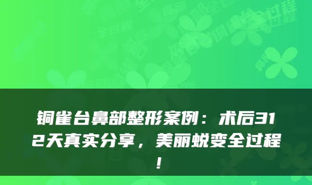 铜雀台鼻部整形案例：术后312天真实分享，美丽蜕变全过程！