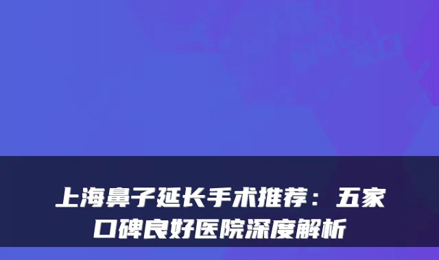 上海鼻子延长手术推荐：五家口碑良好医院深度解析