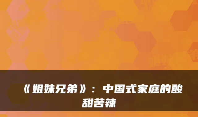 《姐妹兄弟》:中国式家庭的酸甜苦辣