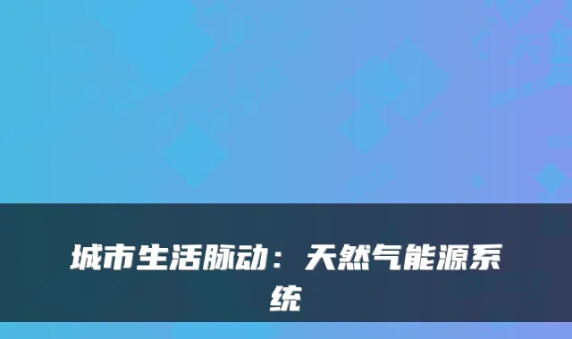 城市生活脉动:天然气能源系统