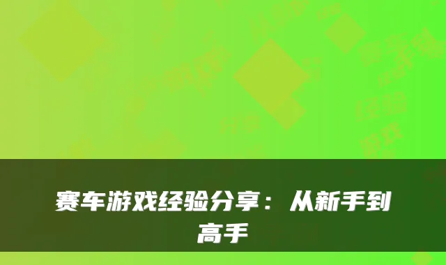 赛车游戏经验分享：从新手到高手