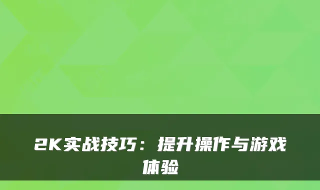 2K实战技巧:提升操作与游戏体验