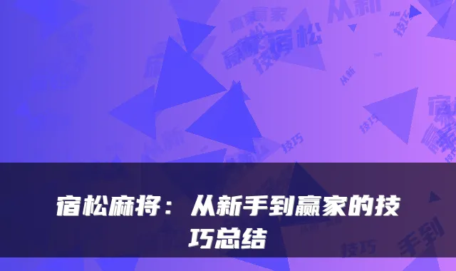 宿松麻将：从新手到赢家的技巧总结