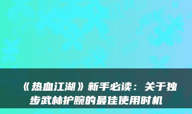 《热血江湖》新手必读:关于独步武林护腕的最佳使用时机