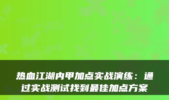 热血江湖内甲加点实战演练：通过实战测试找到最佳加点方案