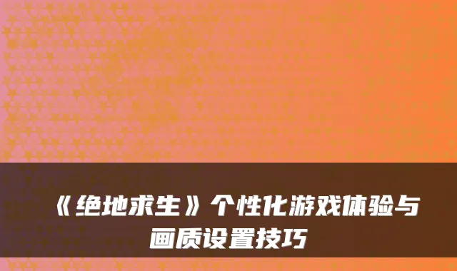 《绝地求生》个性化游戏体验与画质设置技巧