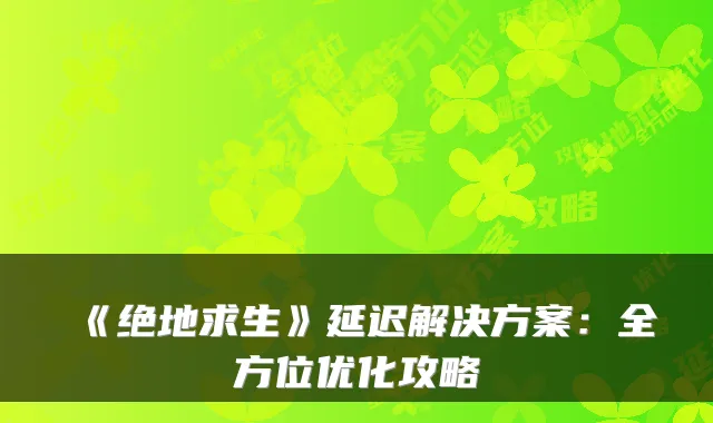 《绝地求生》延迟解决方案:全方位优化攻略
