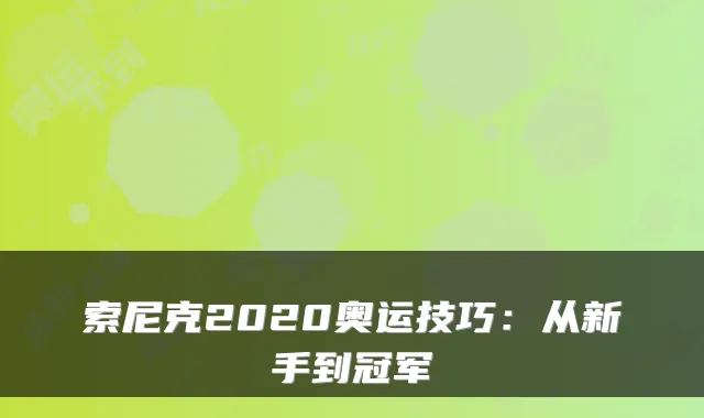 索尼克2020奥运技巧：从新手到冠军