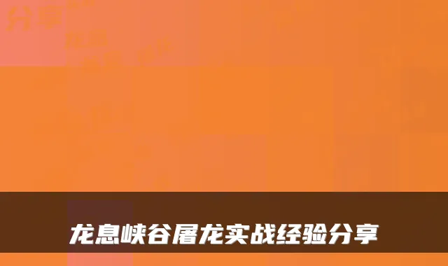龙息峡谷屠龙实战经验分享