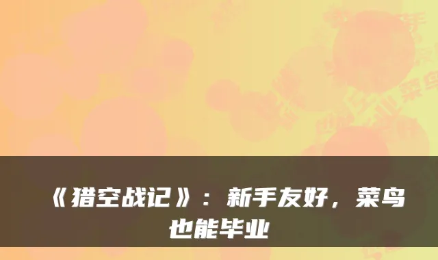 《猎空战记》：新手友好，菜鸟也能毕业