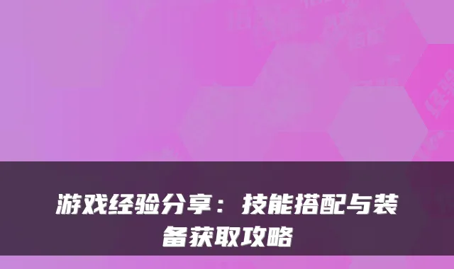 游戏经验分享：技能搭配与装备获取攻略