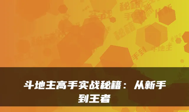 斗地主高手实战秘籍:从新手到王者