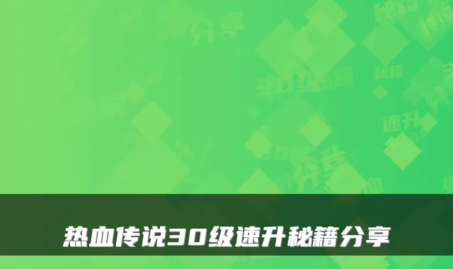 热血传说30级速升秘籍分享