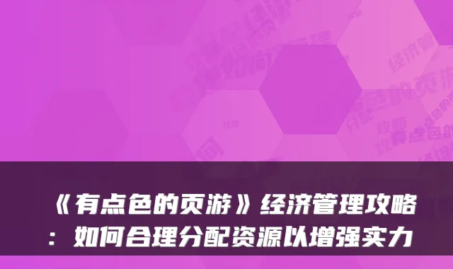 《有点色的页游》经济管理攻略：如何合理分配资源以增强实力