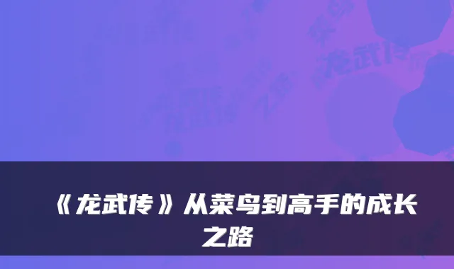 《龙武传》从菜鸟到高手的成长之路