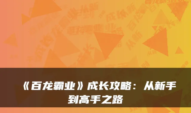 《百龙霸业》成长攻略：从新手到高手之路