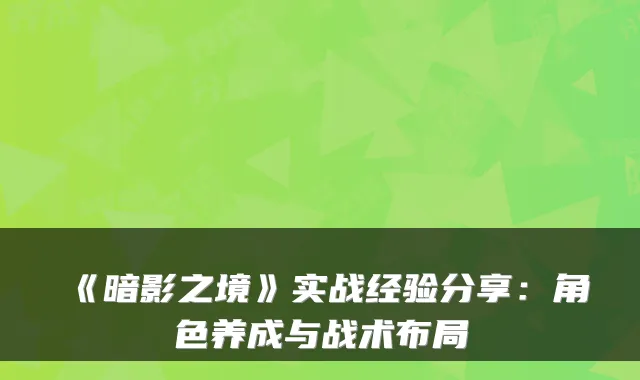 《暗影之境》实战经验分享：角色养成与战术布局