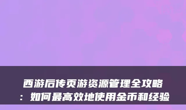 西游后传页游资源管理全攻略：如何最高效地使用金币和经验