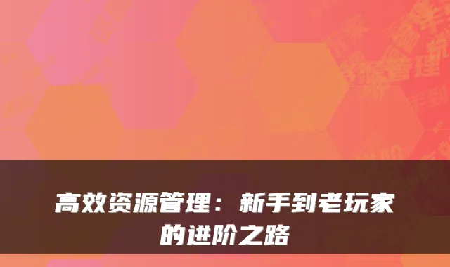 高效资源管理：新手到老玩家的进阶之路