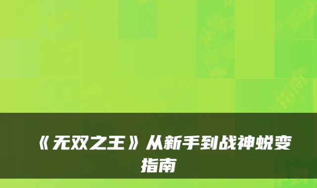 《无双之王》从新手到战神蜕变指南
