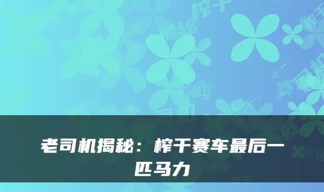 老司机揭秘：榨干赛车后一匹马力