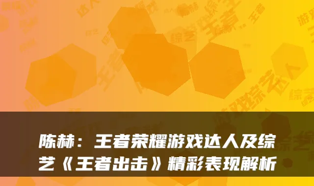 陈赫：王者荣耀游戏达人及综艺《王者出击》精彩表现解析