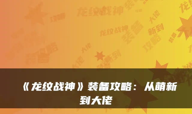 《龙纹战神》装备攻略：从萌新到大佬